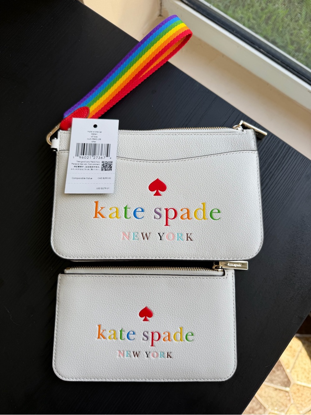 Kate Spade All Love Pride Rainbow Leather Wristlet Pouch Set KB561 NWT